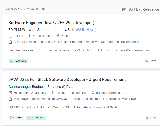 Java J2EE internship jobs in Fujairah